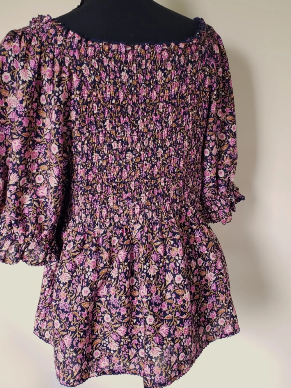 Old Navy Floral Smocked Puff Sleeve Blouse L Boho Cottagecore